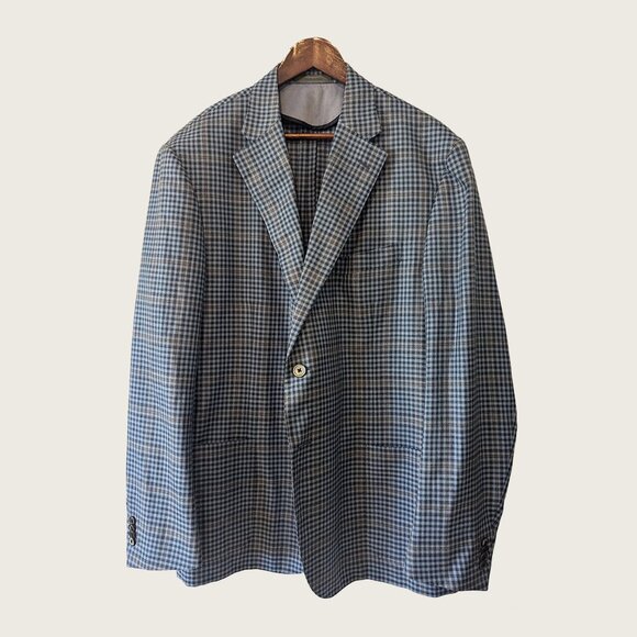 CORNELIANI - Light blue check jacket - Sz 60 - Picture 1 of 8